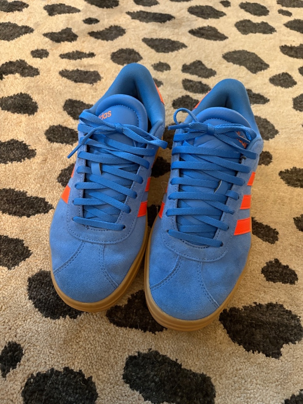 adidas Blue Suede Sneakers with Orange Stripes